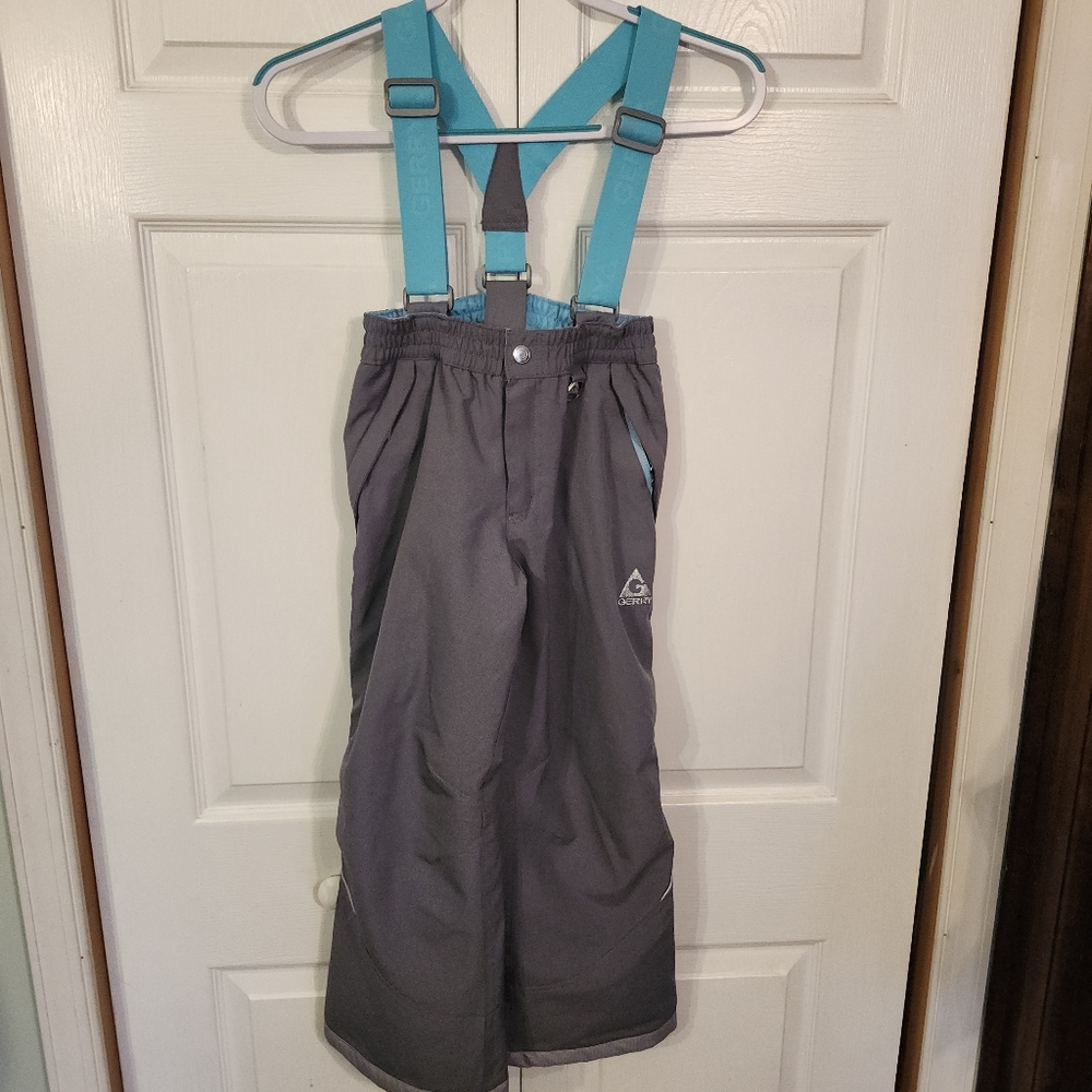 Gerry Snow Winter Ski Bibs Removable Suspenders Carbon/Teal Girls Size SM 7/8
